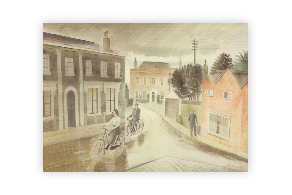 Village Street 1936 Bicycle Greeting Card