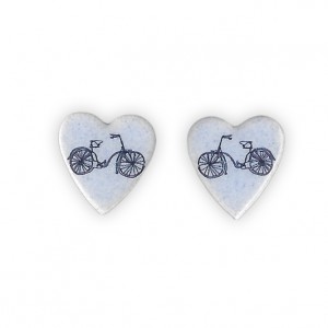 Ceramic Heart Bicycle Earrings