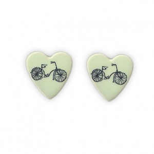 Ceramic Heart Bicycle Earrings