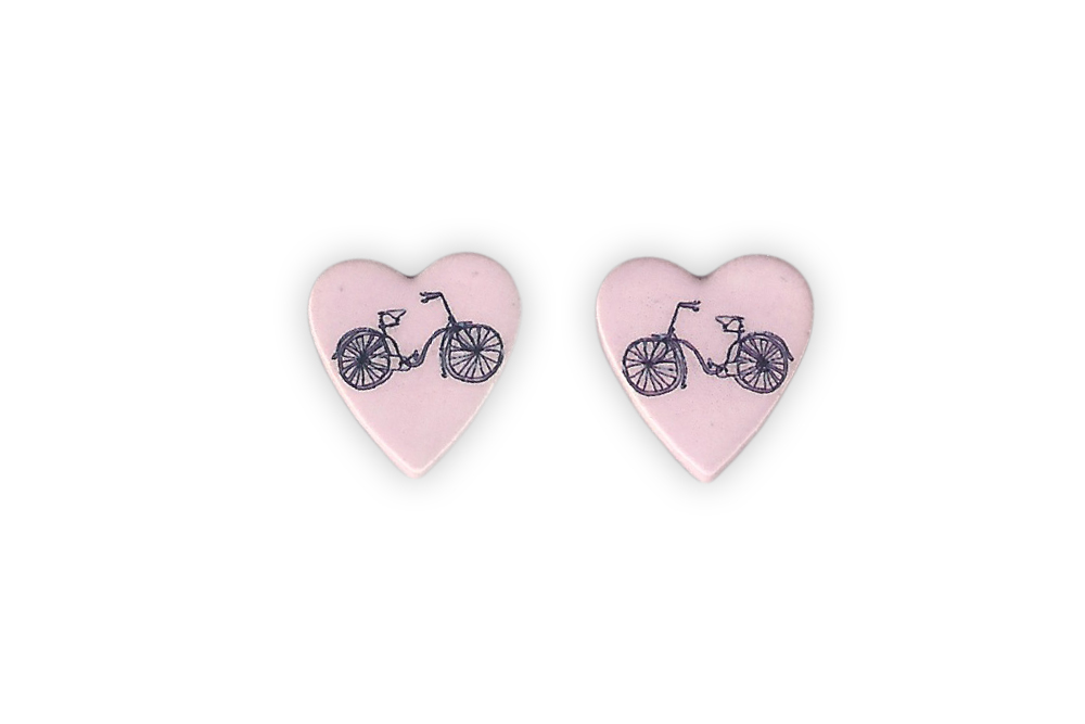 Ceramic Heart Bicycle Earrings