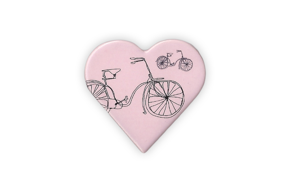 Ceramic Large Heart Bicycle Brooch