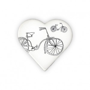 Ceramic Large Heart Bicycle Brooch