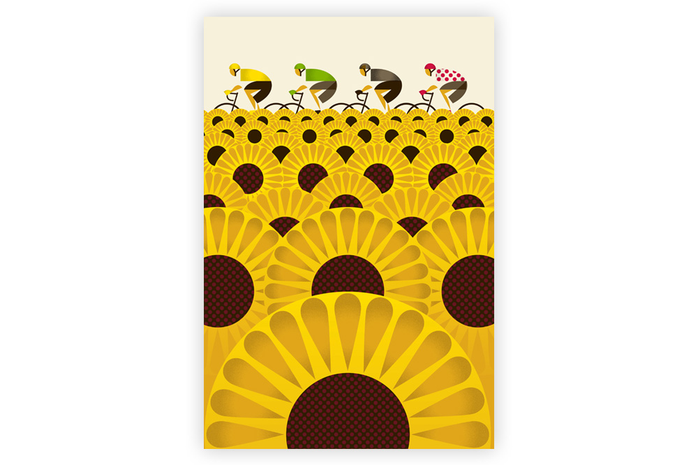 Le Tour – Sunflower Field Cycling Print by Eleanor Grosch