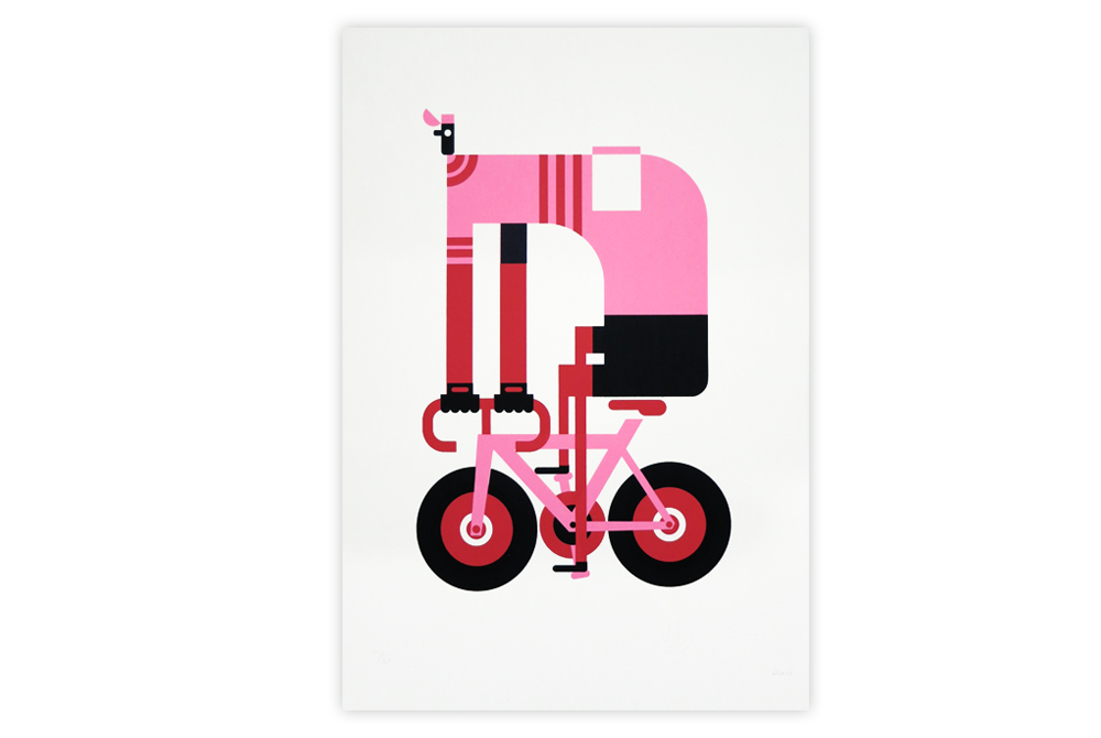 Pink Cyclist Cycling Print by Mick Marston