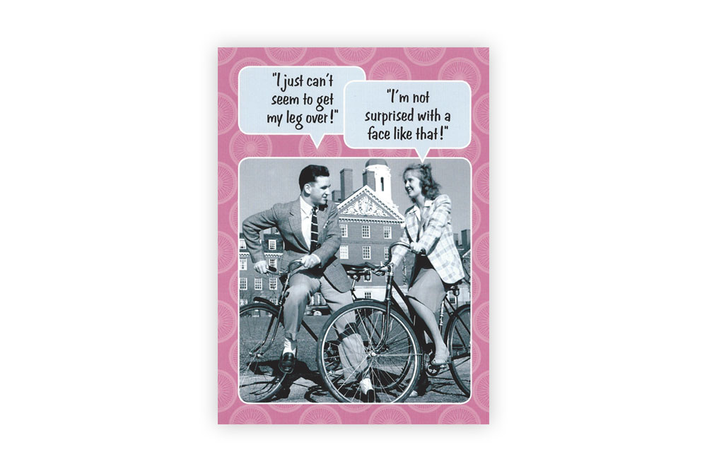 Leg Over Bicycle Greeting Card