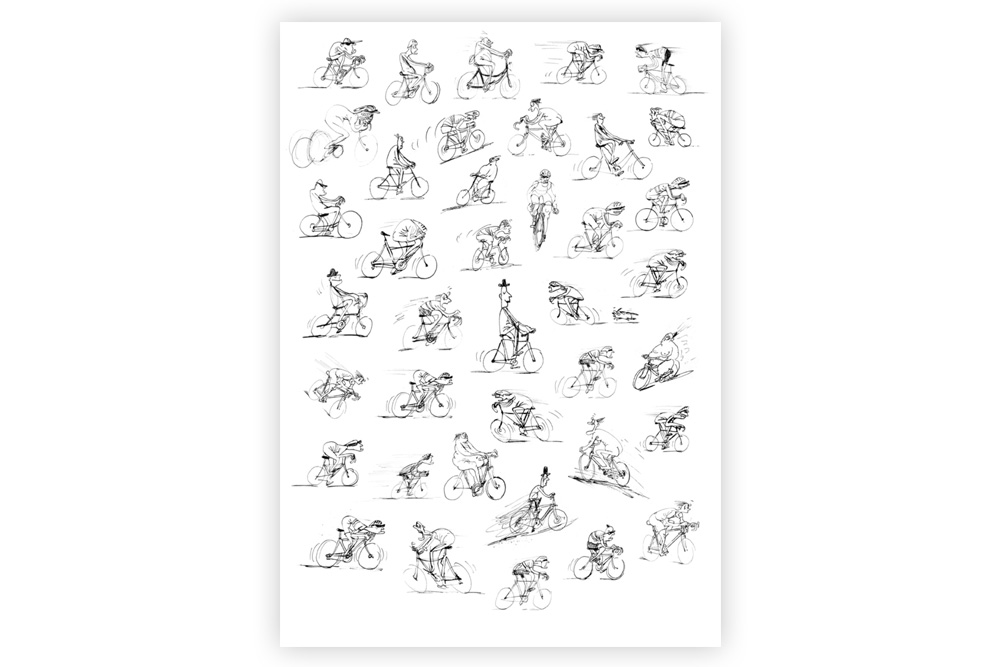 The Enthusiasts A2 Cycling Print – Simon Spilsbury