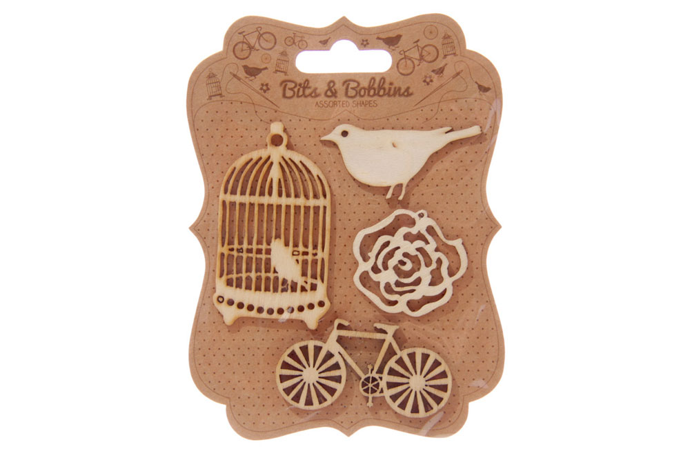 Bird, Rose and Bicycle Wooden Craft Shapes