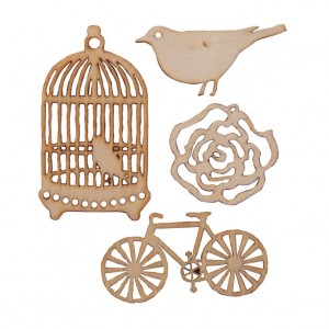 Bird, Rose and Bicycle Wooden Craft Shapes