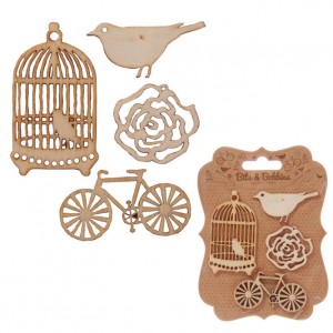 Bird, Rose and Bicycle Wooden Craft Shapes