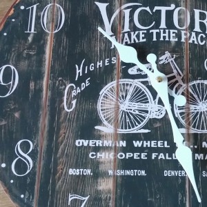 Vintage Distressed Wooden Bicycle Clock