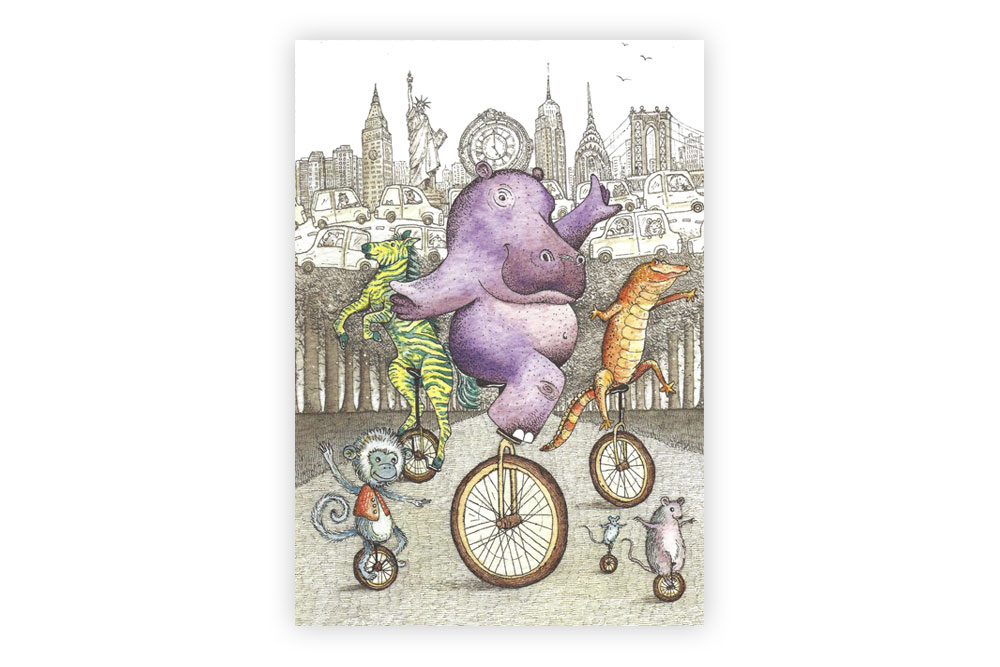 Hippo on a Unicycle Greeting Card