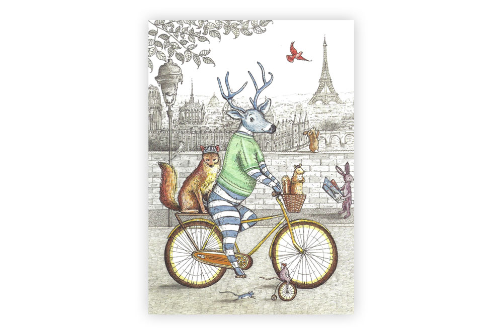 Stag on a Bicycle Greeting Card