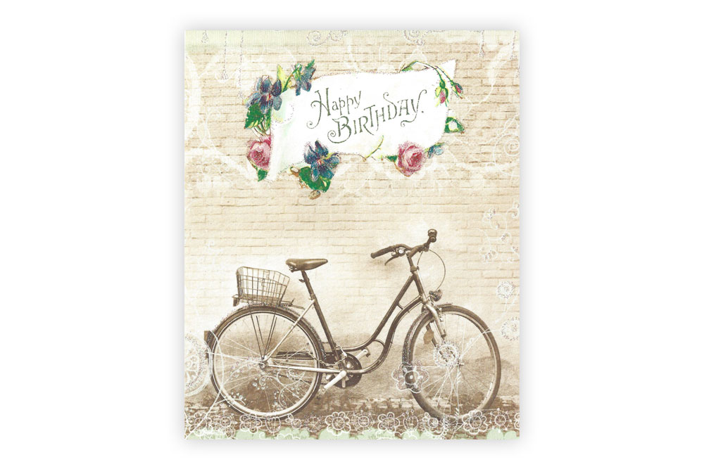 Vintage Happy Birthday Bicycle Greeting Card