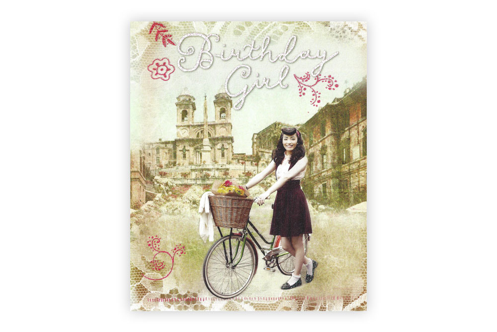 Vintage Bicycle Birthday Girl Greeting Card