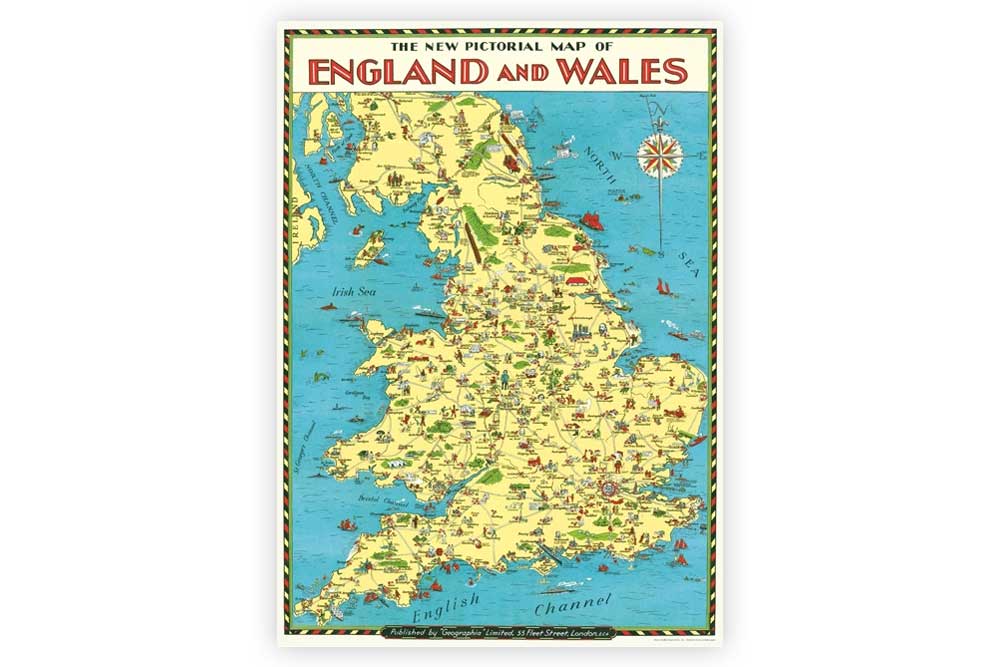 Pictorial Map of England and Wales Poster Paper