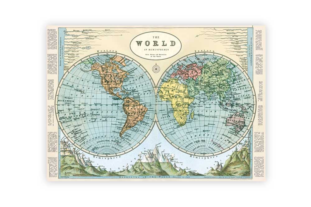 Hemispheres Map Poster Paper