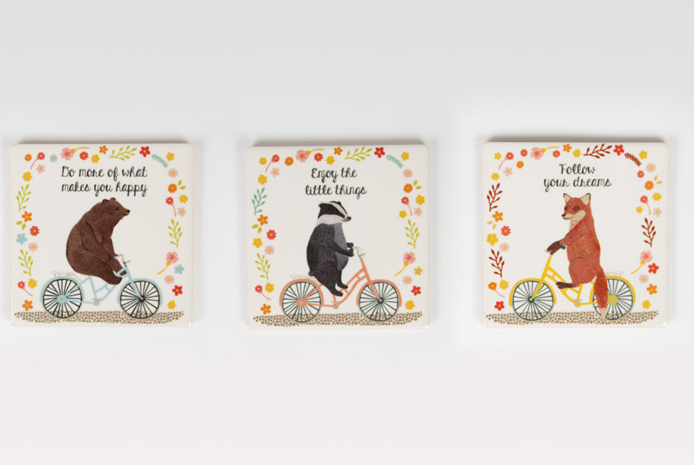 Happy Animals on Bicycles Drink Coasters