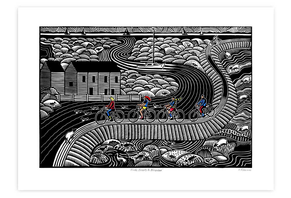 Birds, Boats and Bicycles Cycling Print by Hugh Ribbans