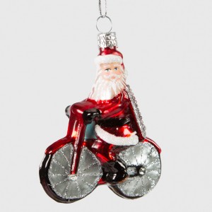 Glittery Santa on a Bicycle Christmas Tree Decoration