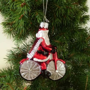 Glittery Santa on a Bicycle Christmas Tree Decoration