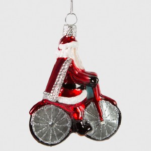 Glittery Santa on a Bicycle Christmas Tree Decoration | CycleMiles