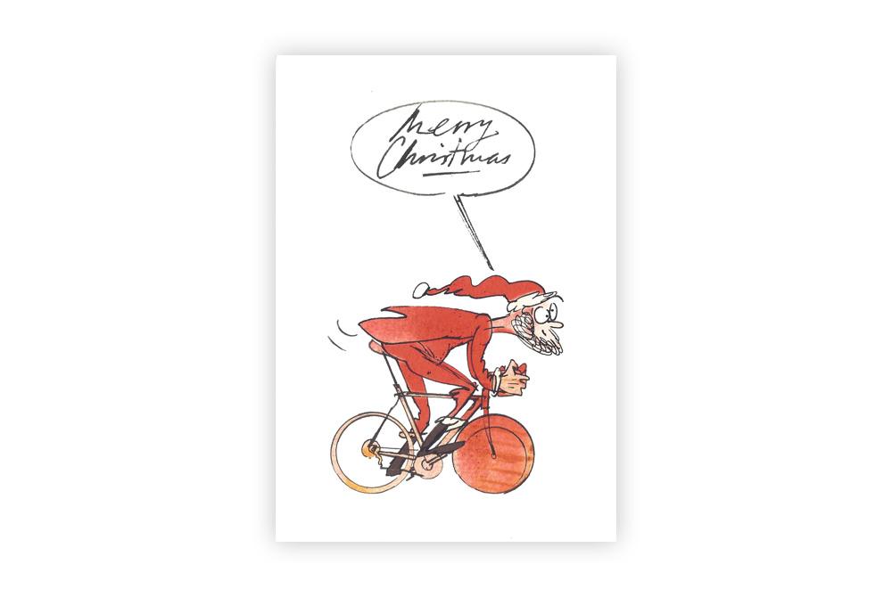 Santa on a Bicycle Christmas Card – Simon Spilsbury