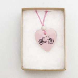 Ceramic Heart Bicycle Necklace