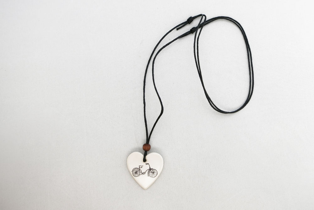 Ceramic Heart Bicycle Necklace