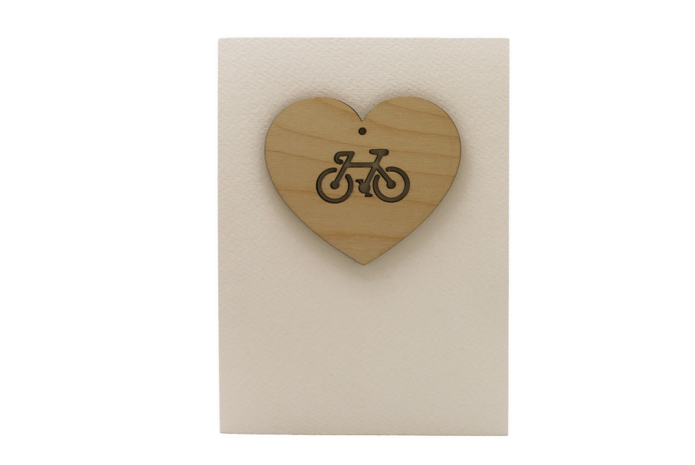 Bike Love Wooden Heart Bicycle Greeting Card