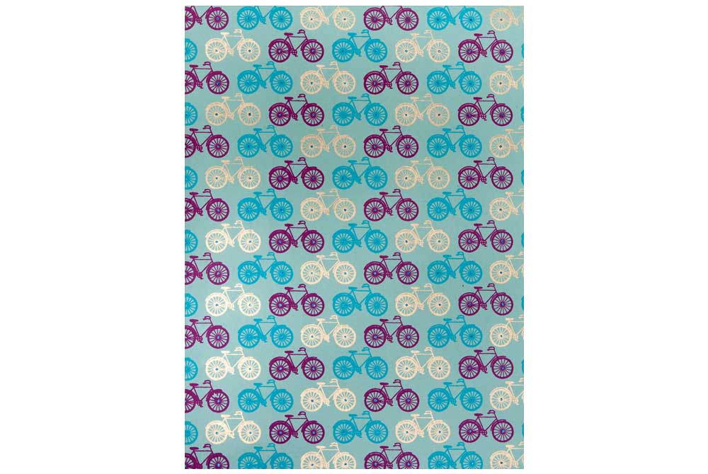 Handmade Bicycle Wrapping Paper – Blue, Purple and Gold