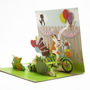Mini Cat on a Bicycle Pop Up Greeting Card