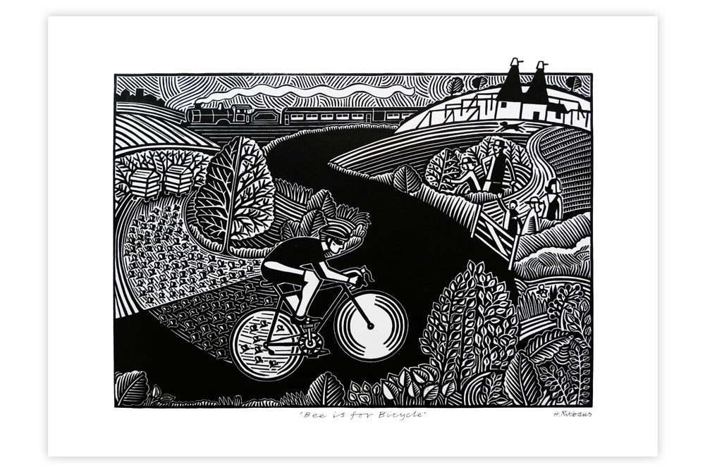 Bee is for Bicycle Cycling Print by Hugh Ribbans