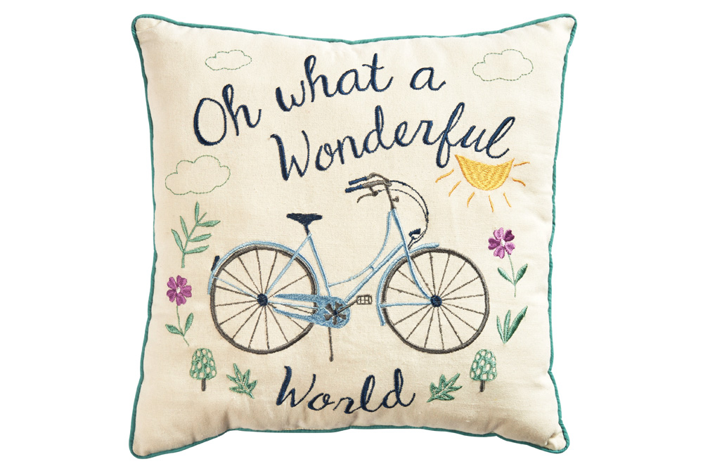 Wonderful World Embroidered Bicycle Cushion