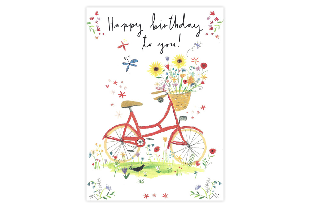 Summer Flowers Bicycle Birthday Card