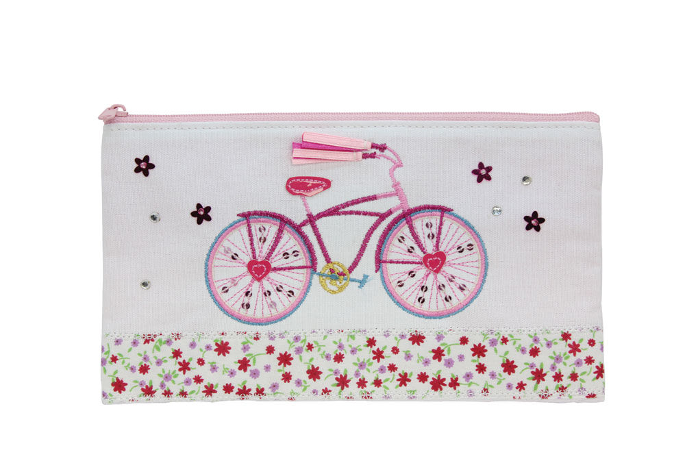 Embroidered Bicycle Pencil Case