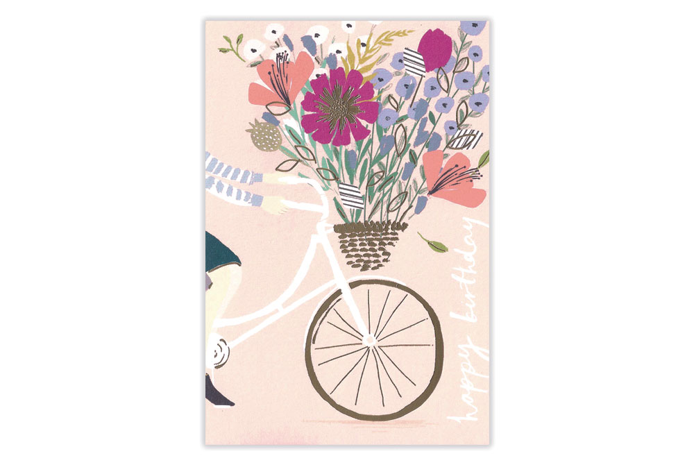 Massive Basket of Flowers Bicycle Birthday Card