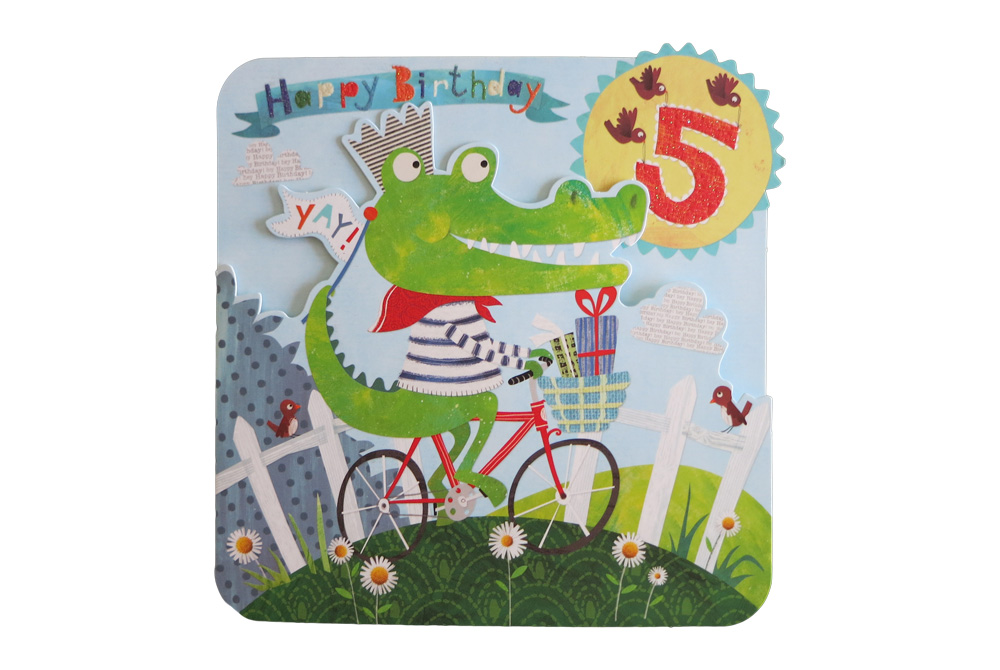 Happy 5th Crocodile Bicycle Birthday Card