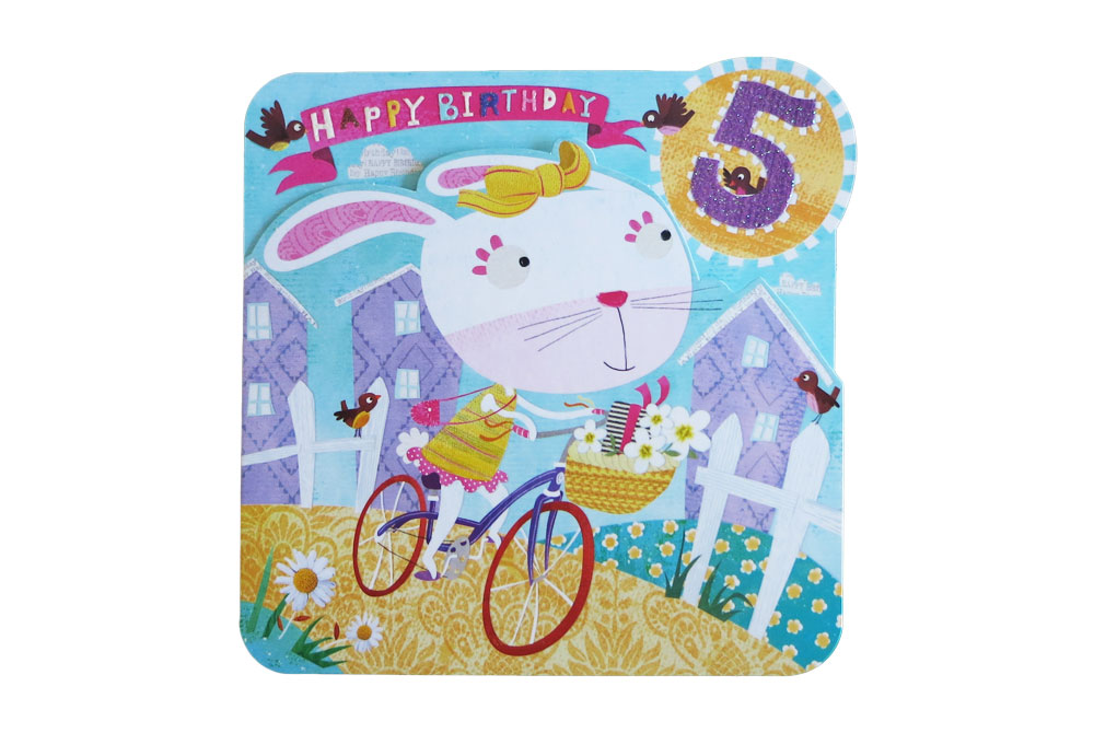 Happy 5th Bunny Bicycle Birthday Card