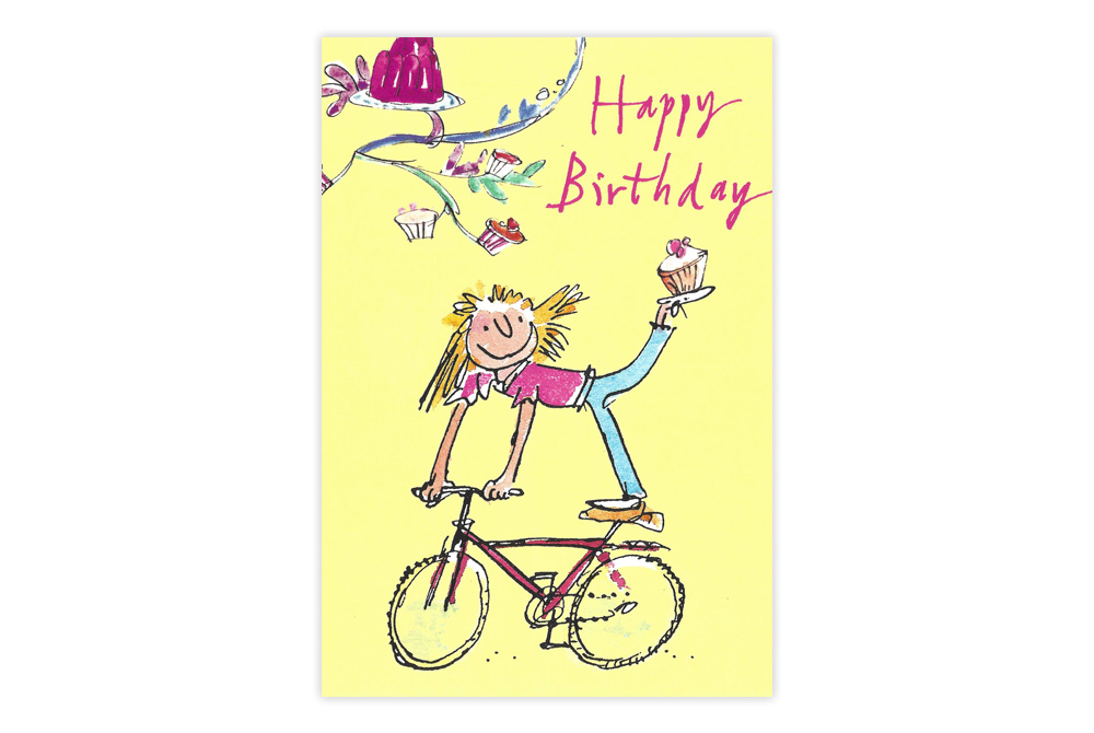 Quentin Blake Cupcake Bicycle Birthday Card