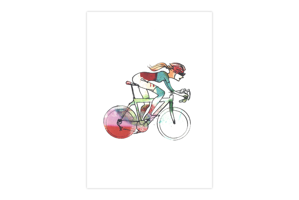 Woman Racer 47 Bicycle Greeting Card – Simon Spilsbury