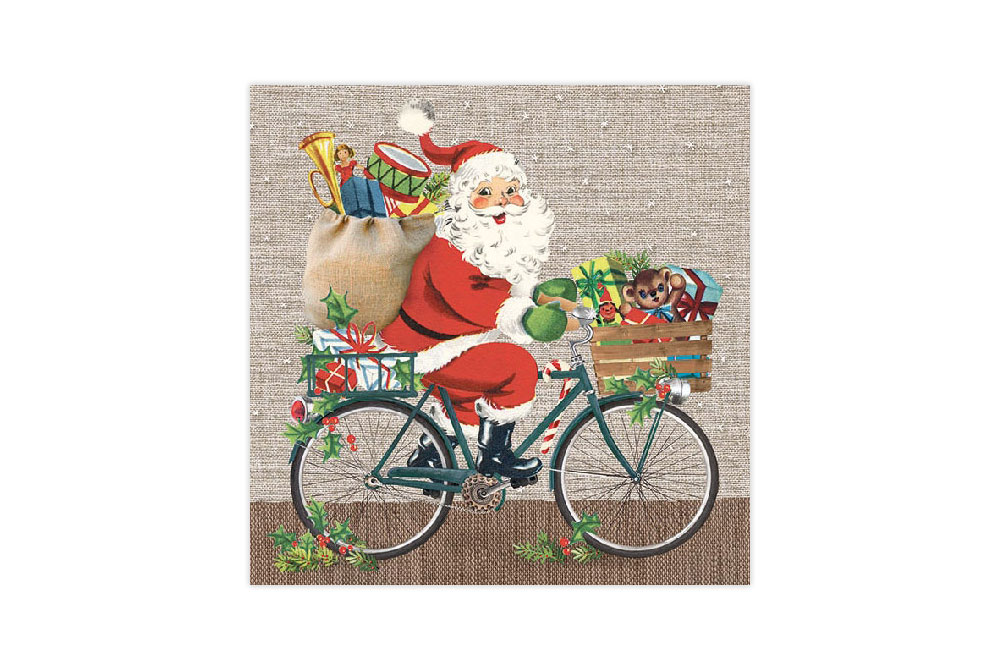 Santa on a Bike Bicycle Napkins