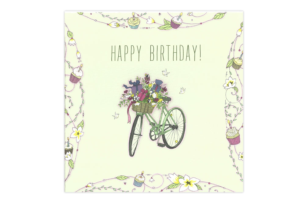 Presents and Flowers Swarovski Bicycle Birthday Card