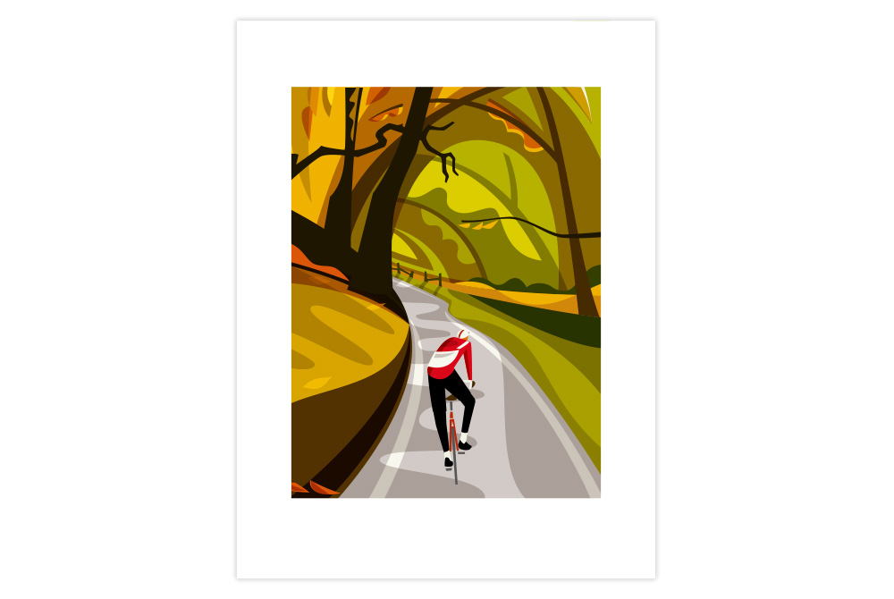 Falling Leaves Cycling Print by Andrew Pavitt