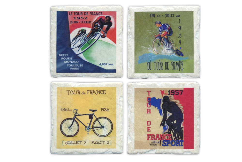 Four Ceramic Tour de France Bicycle Coasters