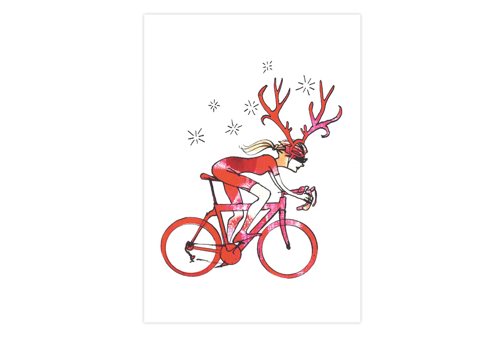 Woman Racer Bicycle Christmas Card – Simon Spilsbury