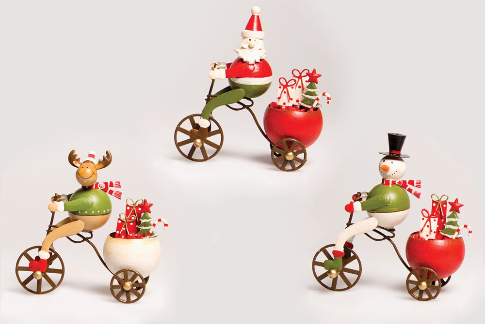 Christmas Bicycle Decorations – Santa, Snowman & Reindeer on a Bicycle