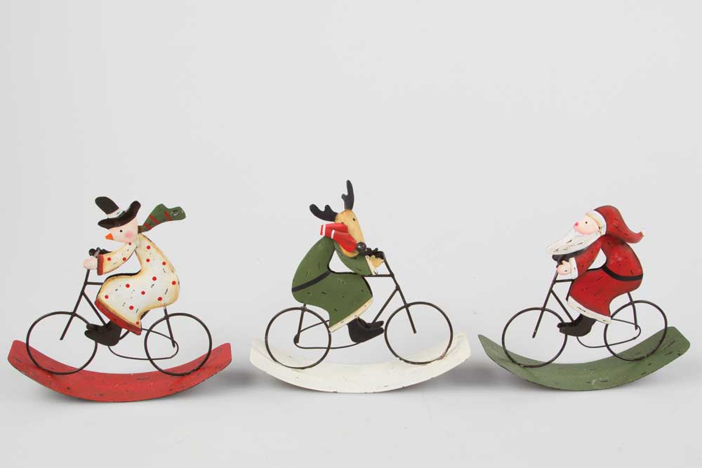 Christmas Bicycle Decorations – Rocking Santa, Snowman & Reindeer on a Bicycle