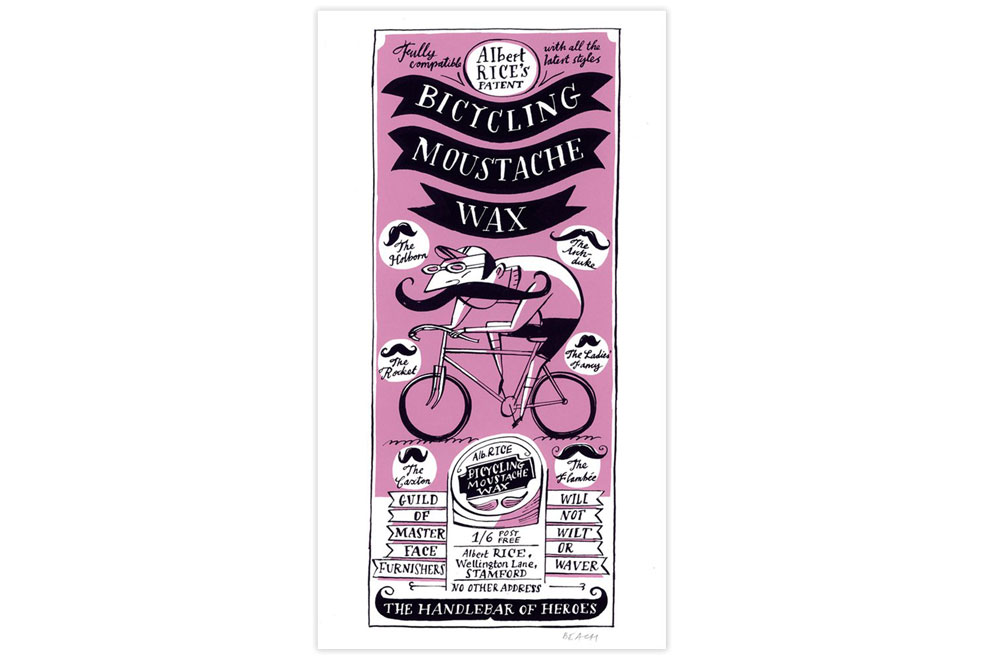 Moustache Wax Cycling Screen Print by Beach