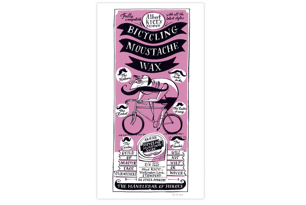 Moustache Wax Cycling Screen Print by Beach