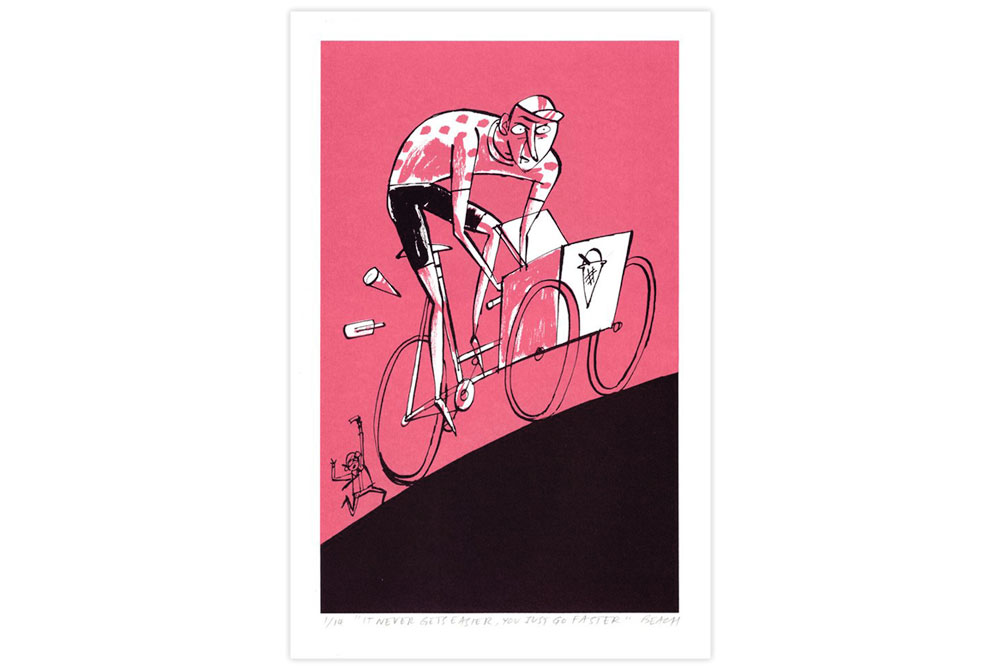 It Never Gets Easier Cycling Screen Print by Beach